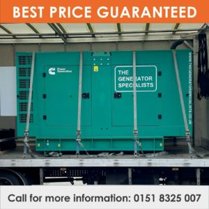 A green generator from the Generator Specialists being tied down in a lorry to show the best price guaranteed.