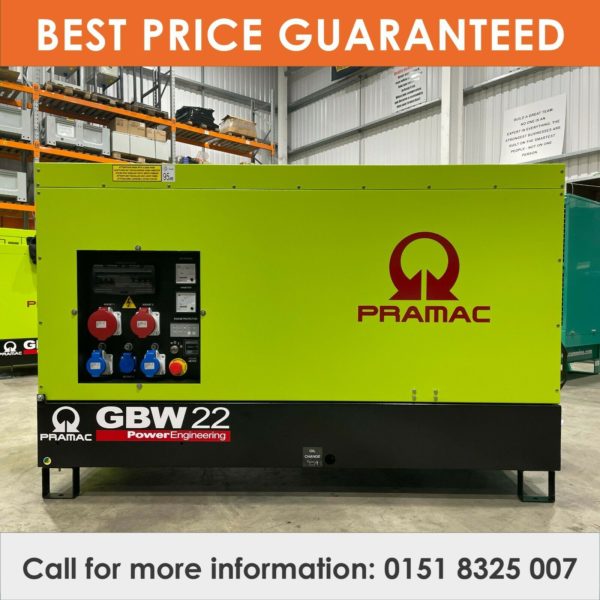 A lime green and red Pramac Power Generator