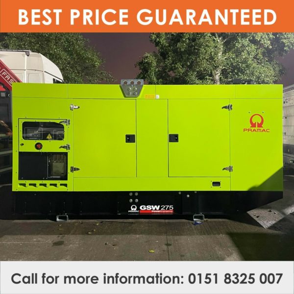 A lime green and black Pramac GSW-275 generator in order to complete a generator servicing job.